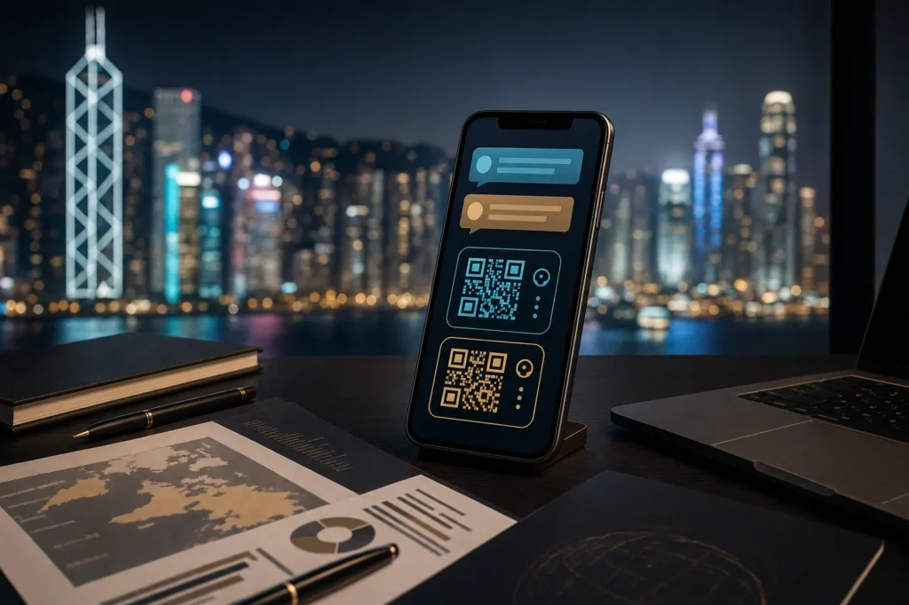 WhatsApp 與 WeChat 諮詢通道抽象手機畫面